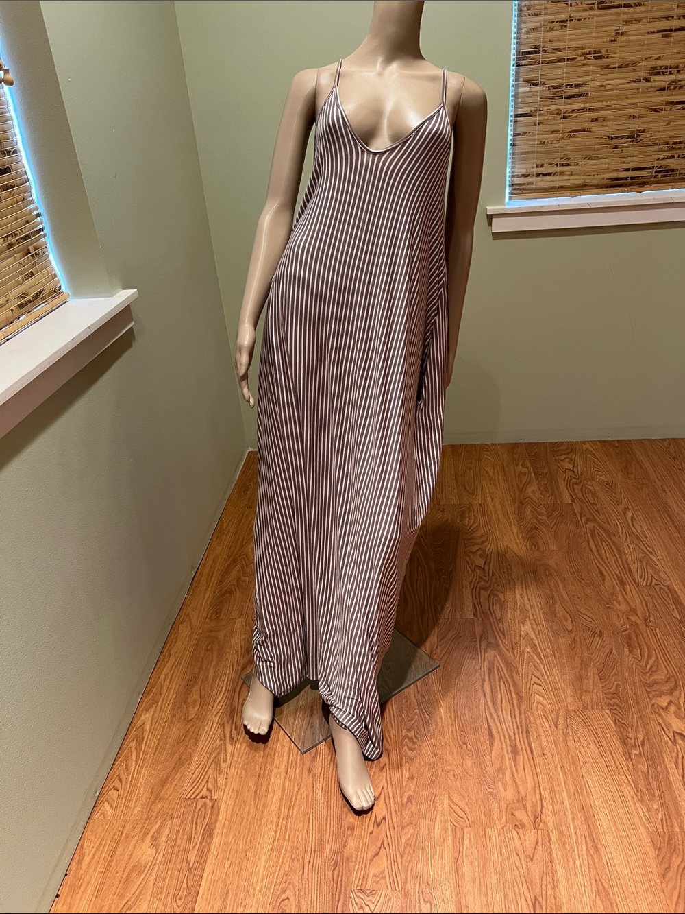 Striped Slip Maxi Dress in Brown and White stripes Size L